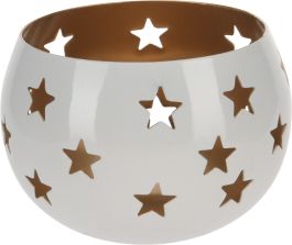 Svečnik kovinski z zvezdicami 9cm, bel
