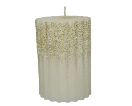 Sveča bela, zlat glitter novoletna, 10cm
