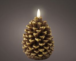 Sveča storž z LED plamenom, 13 cm, rjav
