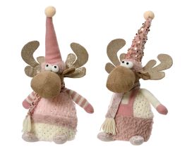 Figura božična jelenček roza/bel 30  cm, Kaem.