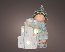 Figura božična punčka z darilom led 36 cm, Kaem.