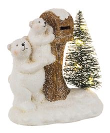 Figura okrasna medvedka s smrečico led, 14 cm, Bizz.