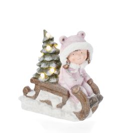 Okrasna figura punčka s smrečico na saneh 38 cm, Bizz.