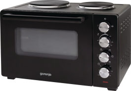 Mini pečica s kuhalnima ploščama Gorenje OM30GBX, 30 L, 1000+600+1600W