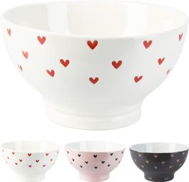 Skledica stoneware 450ml, dek. srčki raz. barve
