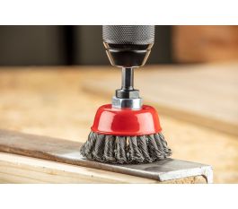 Ščetka žična  80mm M-14 šalčasta 0,5mm zavita žica, inox 57-582 - NEO