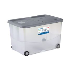 Zaboj za shranjevanje 57l Vasco transparent s pokrovom stone grey
