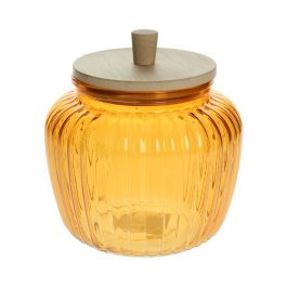 Doza barvno steklo z pokrovom iz bambusa, 480ml, oranžna
