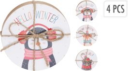 Podstavek za kozarce 4/1, pluta, pingvin/medvedek/lisica,fi 9,5cm
