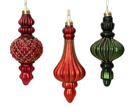 Okras novoletni ornament rdeča/zelena steklo 15 cm, Kaem.