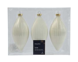 Bučka novoletna steklena toplo bela 13 cm, set 3/1, Kaem.