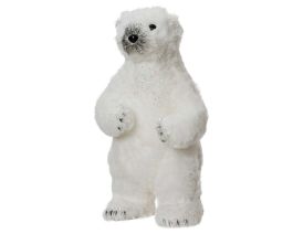 Figura medved stoječ bel z bleščicami 29 cm, Kaem.