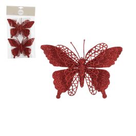 Okrasek za jelko metulj rdeč 16 x11 cm, set 2/1, Edel.