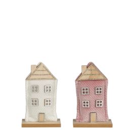 Hiška dekorativna 10x16,5cm, bela/pink
