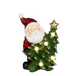 Figura Dedek Mraz z smrekco in LED lučkami, 17,5cm
