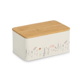 Doza kovinska, kvadratna z bambus pokrovom Flowers, 1650ml
