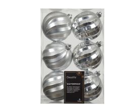Bučke novoletne srebrne sijaj/mat plastične fi 8 cm, set 6/1, Kaem.