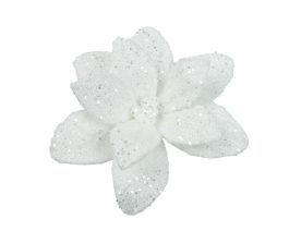 Cvetje umetno božična zvezda bela z bleščicami fi 28 cm, Kaem.