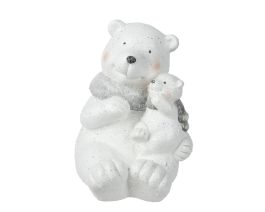 Figura božična medvedka bela z bleščicami 29 cm, Kaem.