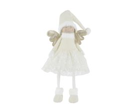 Figura božična punčka stoječa zlato/bela 81 cm, Kaem.