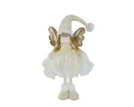 Figura božična punčka stoječa zlato/bela 50 cm, Kaem.