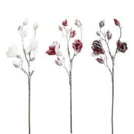Veja božična umetna magnolija rdeča/bela zamrznjena 88 cm, Edel.