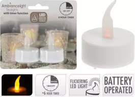 Svečka čajna LED, bela, 2/1, z časovnikom

