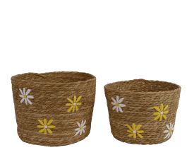 Košara okrasna z belimi in rumenimi rožicami 24 cm, set 2/1 , Kaem.