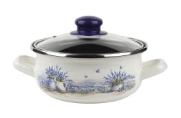 Kozica nizka, 16 cm/1,3 l, Sivka, s steklenim pokrovom 
