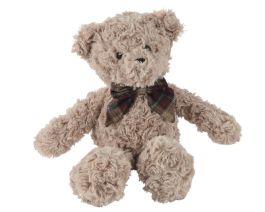 Figura medvedek, plišast, rjav s karo pentljo, 21 cm

