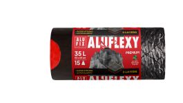 Vrečke za smeti s trakom Alufix, ALUFLEXY, črne, 35l, 15/, zelo elastične in močne 
