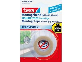 Trak lepilni dvostranski Powerbond Transparent, za notranjo uporabo, prozoren, 1,5m x 19mm
