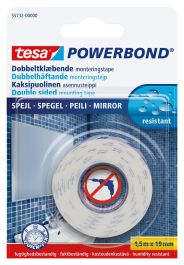 Trak lepilni obojestranski za ogledala Tesa Powerbond Mirror,bel, 1,5m x  19mm
