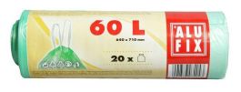 Vrečke za smeti 640x710x0,015 my, 60l, 20/1, zelene s trakom, PEHD
