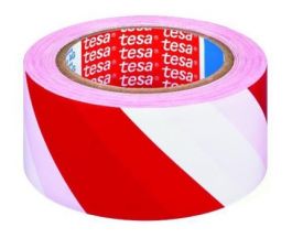 Trak označevalni  lepilni Tesa PVC, rdeč/bel 33m x 50mm
