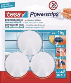 Kljukica samolepljiva okrogla Powerstrips Hooks Small, bela, 3/1**
