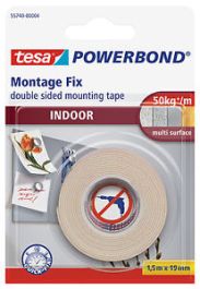 Trak lepilni dvostranski Tesa Powerbond Indoor, notranja uporaba, bel, 1,5m x 19mm
