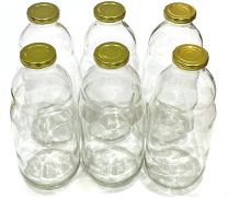 Steklenica za sok 1L s pokrovčki  6/1, pokrov 43mm, prozorne ali zelene
