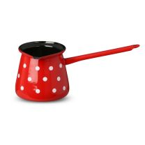 Džezva, bele pike, zunaj rdeča, notranjost črna, premer 9 cm, višina 9 cm, volumen 0,4 l
