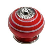 Gumb keramičen črtast rdeče-bel D40mm art. 9208228