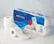 Papir toaletni rolice, Paloma exclusive, 3 sl., 150 list., 10/1, 100 % celuloza, bel, tisk+parfum 

