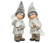 Figura božična fantek/punčka s smučkami, 43 cm, Kaem.