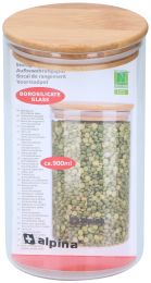 Doza steklena iz borosilikatnega stekla s pokrovom iz bambusa, Alpina 900 ml 10xH17cm 
