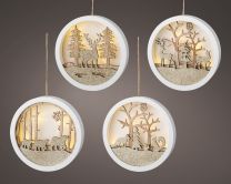 Okrasek božični bel/zlat z led lučko, 14cm