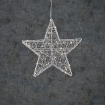 Zvezda srebrna 40 led bela, na baterije 28 cm, Edel.