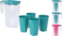 Vrč s pokrovom 1,75l + 4 kozarci   set 5/1 različne barve PVC
