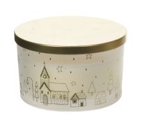 Sveča v steklenem lončku z zlatim pokrovom 13 x 8cm