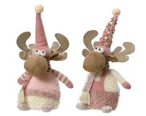 Figura božična jelenček roza/bel 30 cm, Kaem.