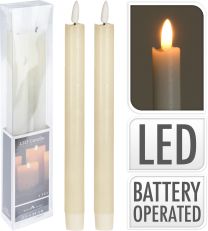 Sveča konusna, LED plamen, bela, 24cm, set 2/1
