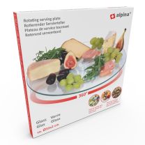 Pladenj vrtljiv 360°steklen na stojalu, inox, 32x2cm
